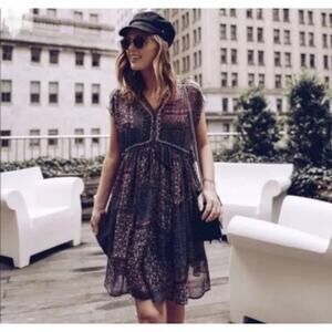 RANNA GILL  ANTHROPOLOGIE Red Wine Floral Sleeveless‎ Oversized Dress/Slip